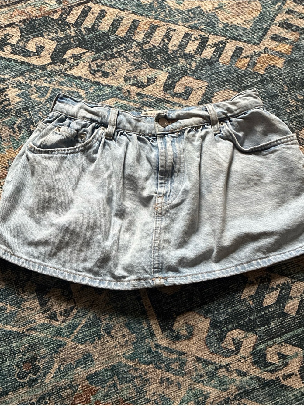 We The Free Light Blue Denim Mini Skirt